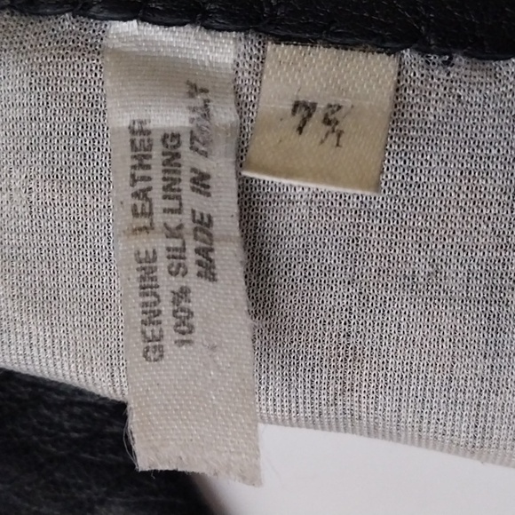 BLACK LEATHER GLOVE SILK LINING CARAMEL BRAID ITALY Classy Lady - Picture 9 of 9